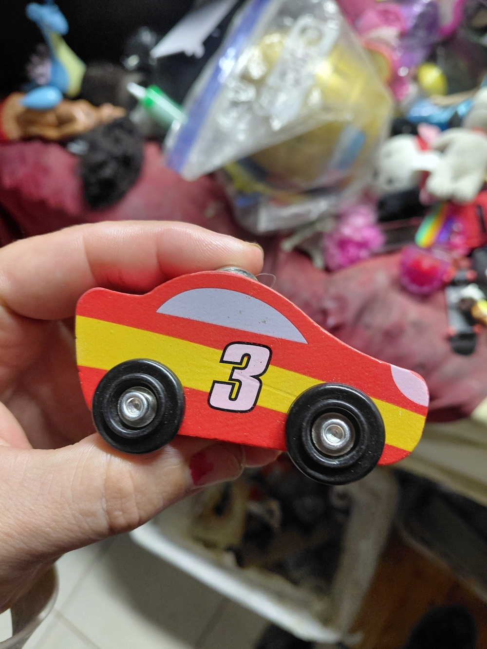 Melissa & Doug Red Race Car Toy with Yellow Stripe and Black Wheels